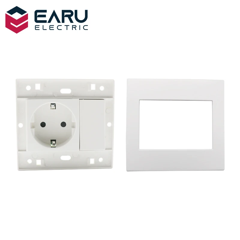 EU 16A Wall Socket Switch Light Rocker Switch Push Button Switch 1 Gang 1 Way On/Off 250V White Color Modular PC Panel 86*92mm