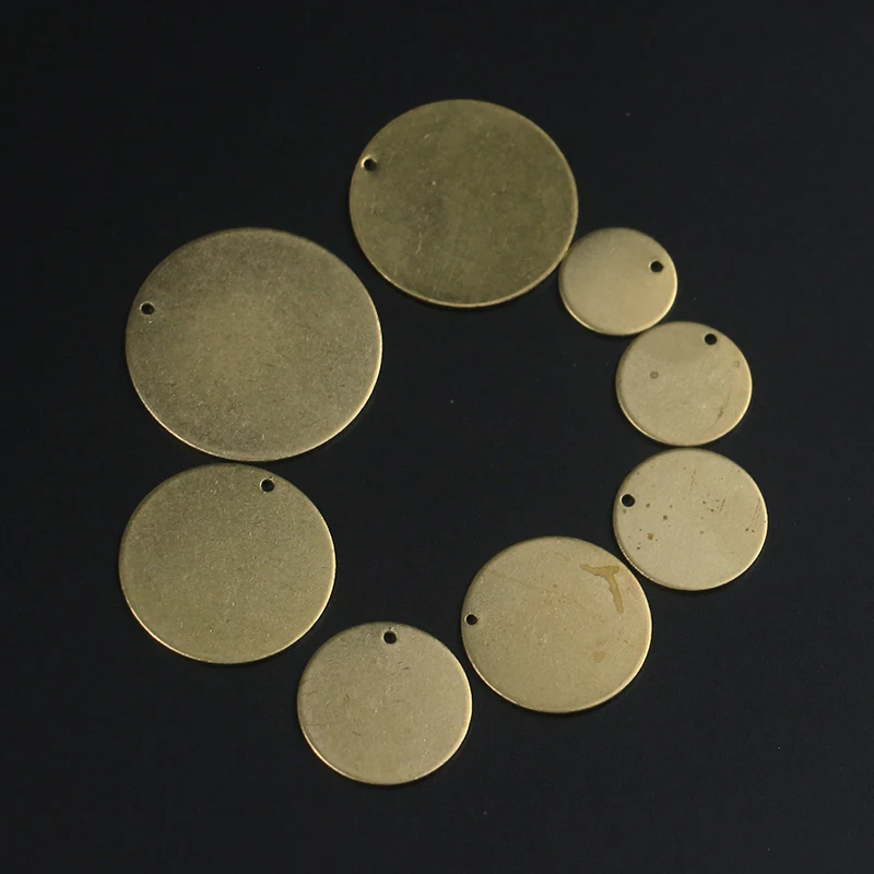 Brass round pendant charm Simple coin style single hole solid smooth disc charm, used for making DIY pendant jewelry