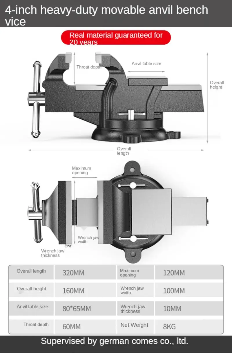 4นิ้ว/5นิ้ว Heavy Duty Bench Vise Precision Flat-จมูกคีมติดตั้งครัวเรือนมัลติฟังก์ชั่ Vise Workbench
