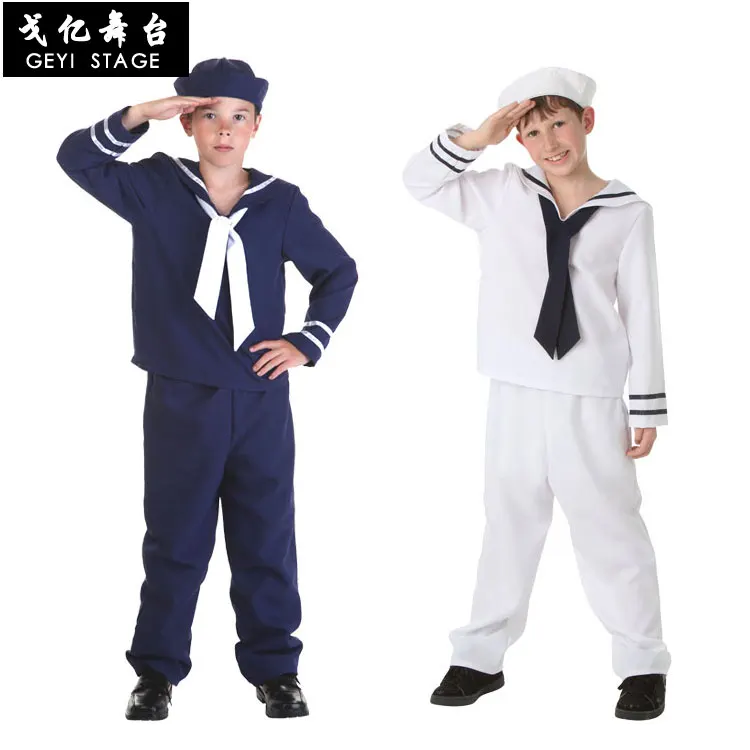 Traje de marinero para Cosplay, traje clásico de marinero, azul, blanco, azul marino, sombrero para padres e hijos