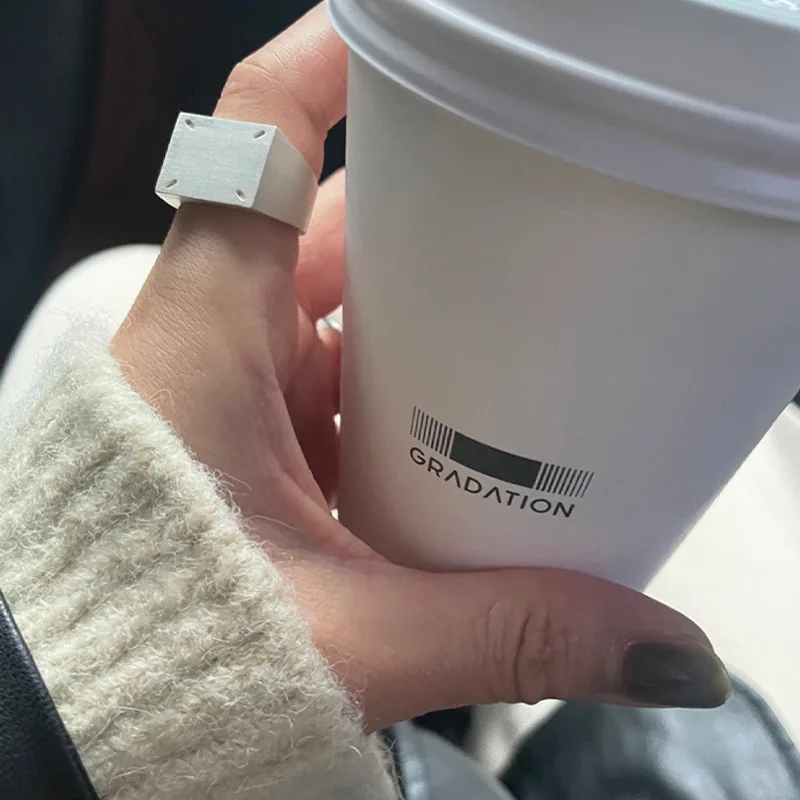QMCOCO Minimalist Silver Color Square Wide Ring Fashion Elegant Charm Couples Matte Texture Party Jewelry Gift For Woman Man