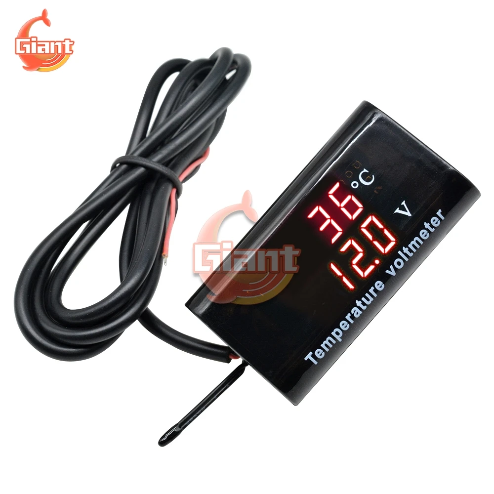 IPX6 Waterproof 0.28 Inch Voltage Temperature Meter Monitor Motorcycle Car Dual Digital LED Display Volt Temp Panel Meter