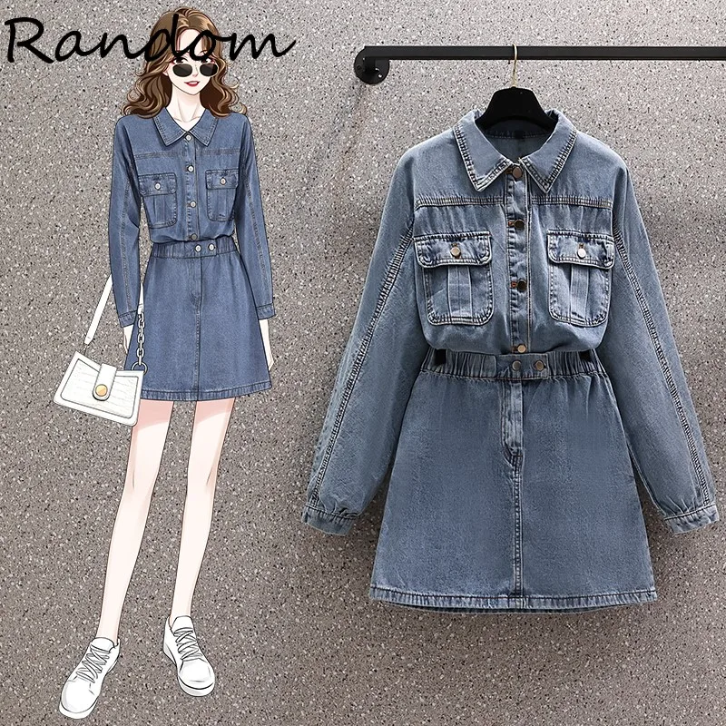 

Women Street Y2K Denim Suit Long Sleeve Shirt Jacket Top And Mini Skirt Two Piece Set Outfit Blue Clothing Plus Size Tracksuit