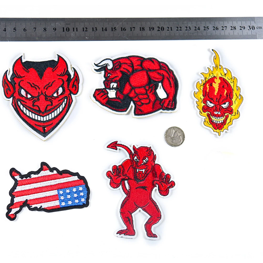 Punk Embroidered Hell devil USA Flag Patches For Clothing DIY Stripes Applique Clothes Iron On Patches Badges personality