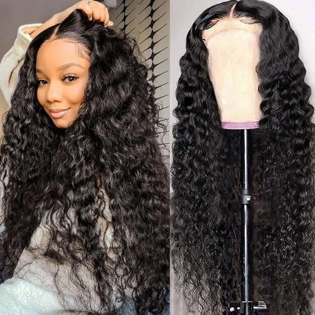 

Puromi 13x4 Lace Front Human Hair Wigs Deep Wave 150% Density Remy Brazilian Human Hair Lace Frontal Wigs Pre Plucked