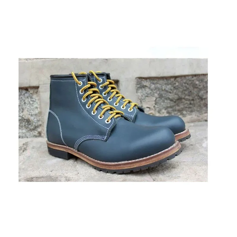 Stivali da uomo utensili da uomo stivali da moto da uomo rossi mucca vera pelle punta tonda uomo Casual stile Vintage stivaletti Botas Hombre