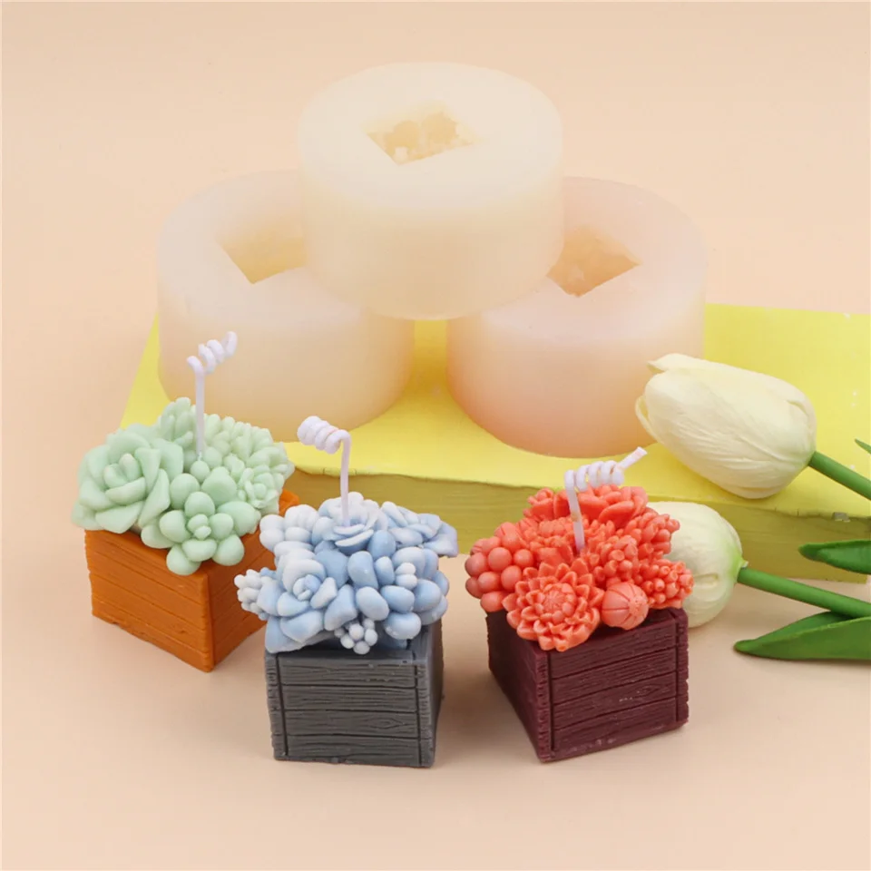 Meaty plant Silicone Candle Mold Succulent Plants Eucalyptus Decor Tools Wax 3D DIY Hand-made Plaster Aroma Potted Vase