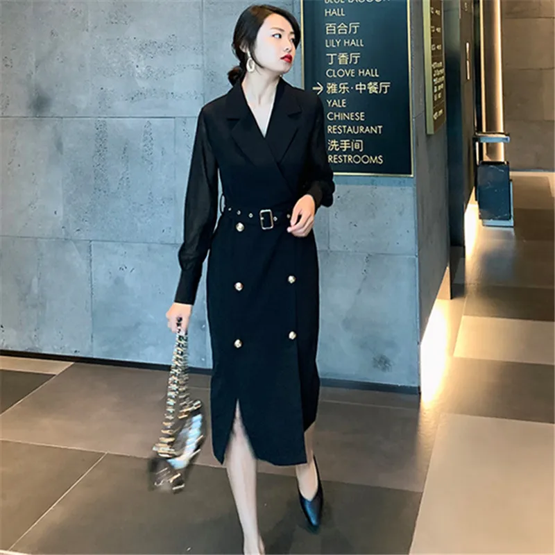 Blazer nero abiti donna elegante abito doppio petto abito giacca elegante abito da sera manica lunga abito lungo primavera femminile