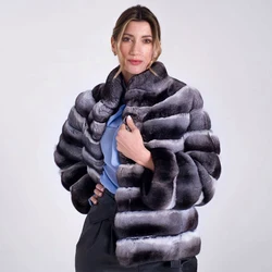 Moda real rex coelho casaco de pele para as mulheres inverno outwear luxo 2022 novo genuíno rex coelho pele jacker gola casacos