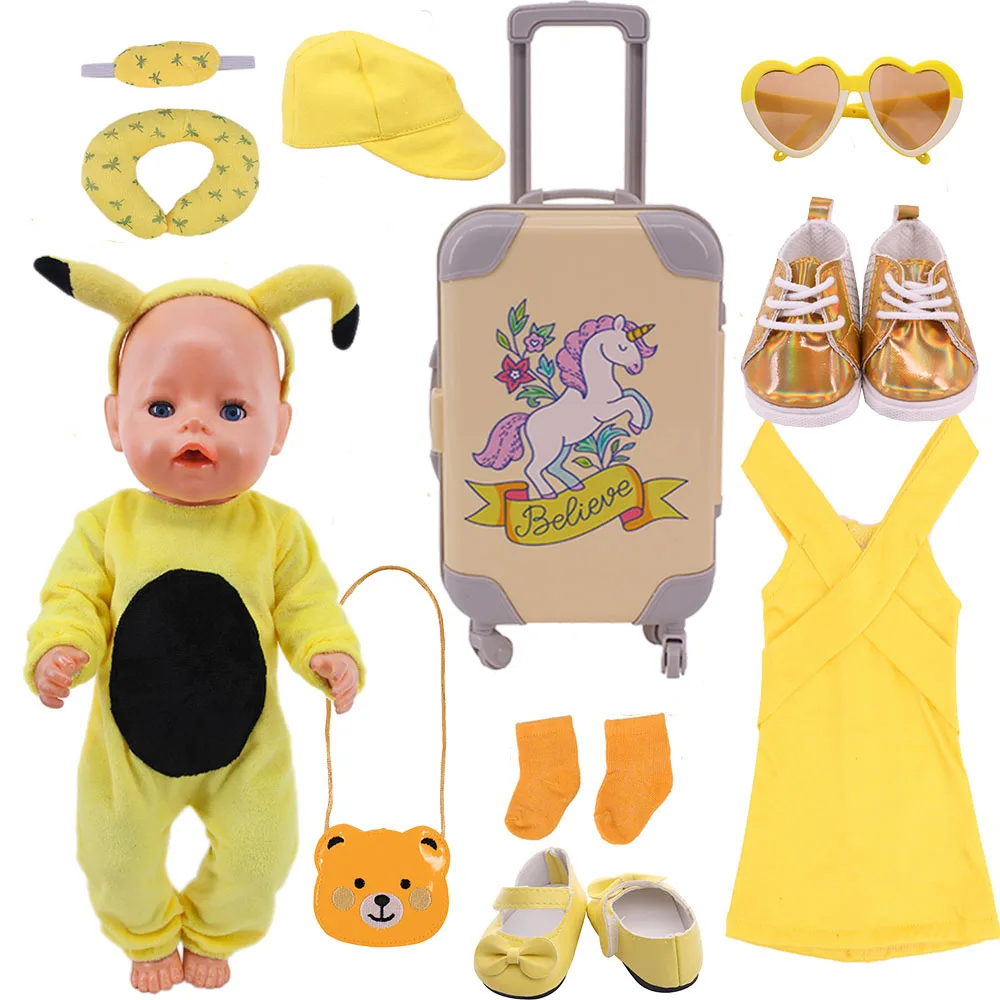 Rebirth Doll Handmade Yellow Dress Clothes Shoes Bag Suitable For 18 Inch Doll And 43 Cm Newborn Doll, Russian Doll, Girl Toy