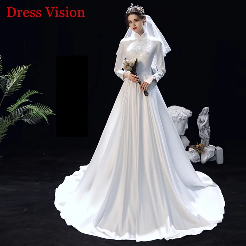 

Vestido Muslim Vintage Lace Satin Wedding Dress Vestido De Noiva Robe De Mariage женское платье