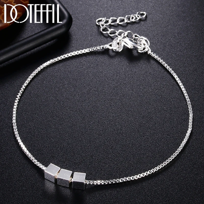 DOTEFFIL-pulsera de plata de ley 925 para mujer, brazalete de cadena de tres cuadrados de 4mm, joyería de moda para fiesta de compromiso de boda