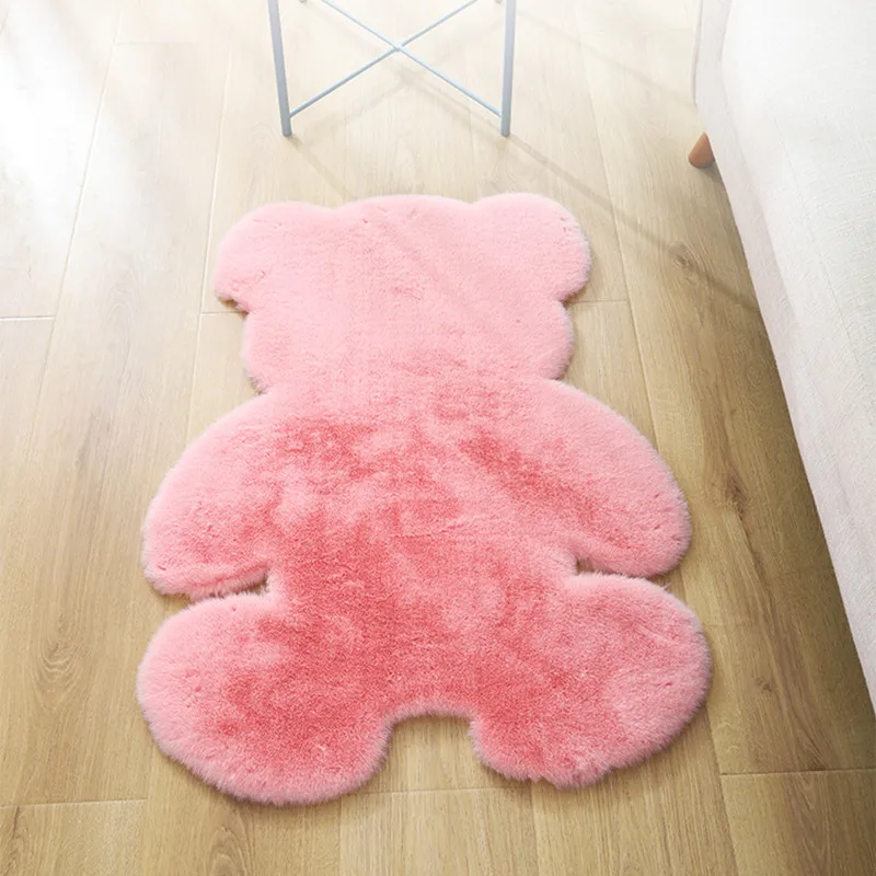 Cartoon Bear Carpet Fluffy Hairy rabbit fur Carpet Children Kids Room Plush Artificial Wool Mat Chair Cushion