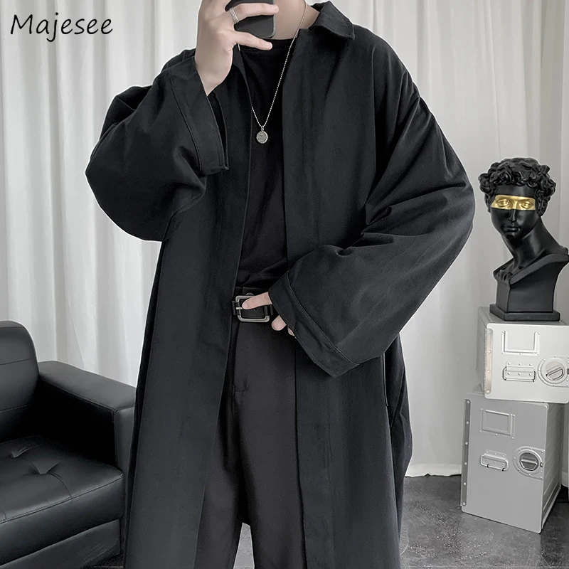 

Trench Men Turn Down Collar Open Stitch Fashion All-match Pockets Autumn Loose Harajuku Streetwear Korean Style Vintage Ulzzang