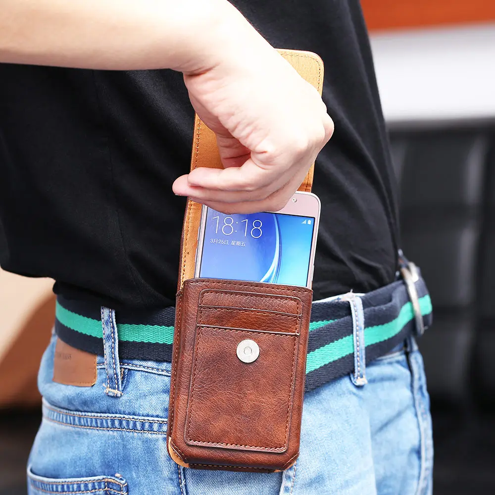 Vertical Waist Bag Belt Clip Leather Case for Samsung M51 M31S S20 FE 5G Note 20 Ultra A51 Universal Phone Bag Holster Card Slot