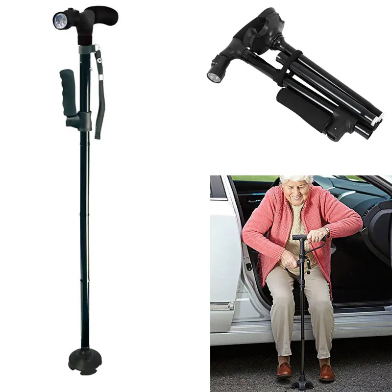 

Telescopic Collapsible Cane With LED Light Folding Trusty Walking Cane for Elder Parents Camping Hiking Walking Trekking Stick