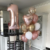 10pc Happy Birthday Rose Gold Foil Number Balloons First Baby Boy Girl Party Decorations My 1 2 One Year Ballons Supplies Globos