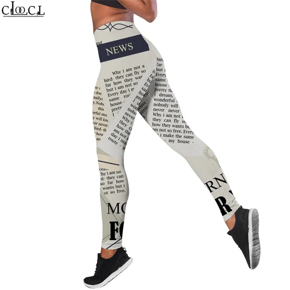 CLOOCL Women Leggings American Newspaper Printed High Waist Elasticity Legging 3D Fashion Fitness Pant for Female Jogging Pants