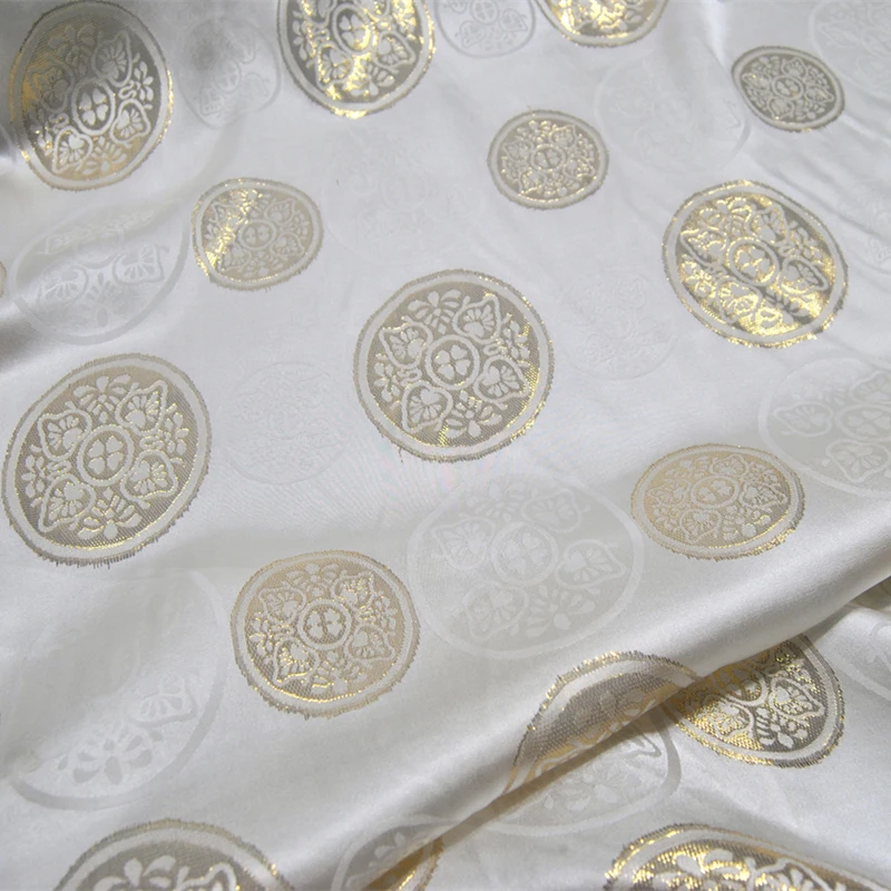 Soft Shiny Smooth Comfortable Silk Metallic Fabric Charmeuse Duchess Gold Circle