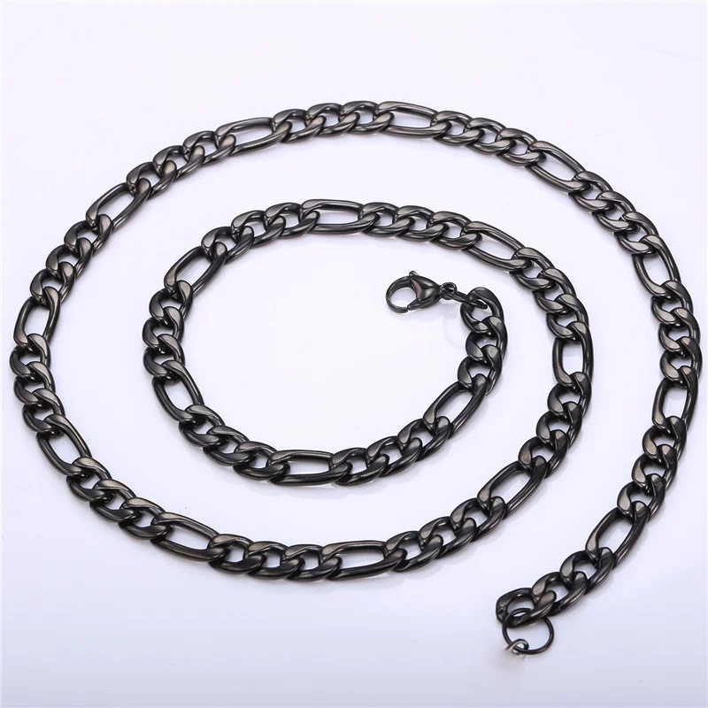 1 Piece Width 3mm/4mm/5mm/6mm Black Figaro Cuban Link Chain Necklace Stainless Steel Jewelry For Pendant Men Women Trendy  Punk