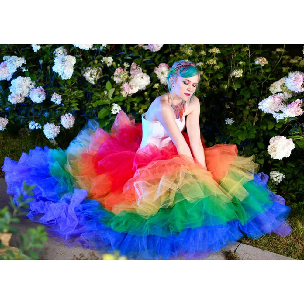 Rainbow Tiers Tulle Tutu Skirt Hippie Style Colorful Mixed Color Maxi Skirts Floor Length Layered Fashion Prom Skirt Custom Made