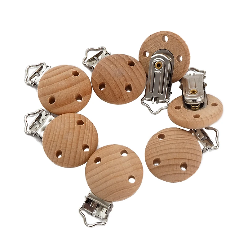 Chenkai 50PCS 30mm Round Wooden Clip Food Grade Beech Dummy Clip for Baby Teething Pacifier Chain Holder DIY Gift Accesories