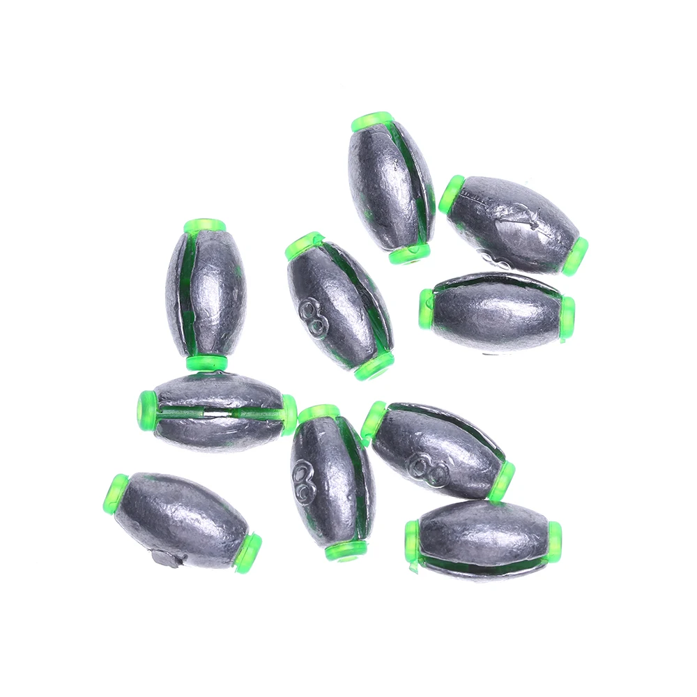 10Pcs 1.5/2/3/4/5/6/8/10/15g Lead Weight Fishing Lead Sinker Mould Olive Shaped Middle Pass Removable Split Lead Shot Sinkers