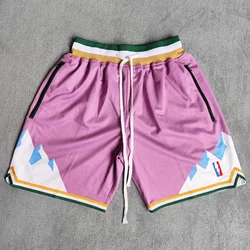 Pantaloncini da basket stampati MM MASMIG Purple Snow Mountain con tasche con cerniera pantaloni da allenamento sportivi in stile Street Mitchell Mitchell