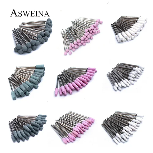 Juego de brocas de corindón para uñas, fresas de piedra de cerámica rotativa, brocas eléctricas para máquina de manicura y pedicura, 50 unids/set