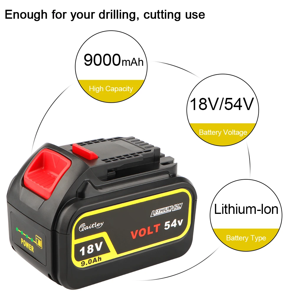 Waitley 18V 54V 9Ah 6Ah Li-Ion Battery Compatible with DEWALT 20V 60V Power Tools 20 Volt DCB606 Lithium Battery