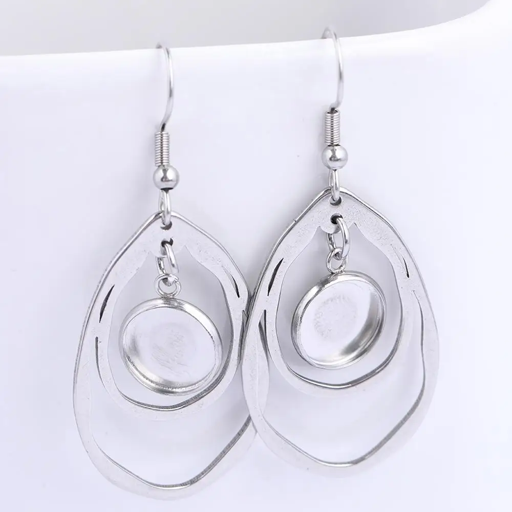 Onwear 10pcs Stainless Steel Teardrop Frame Earring Base Setting Blanks Fit 10mm Round Cabochon Earrings Bezels Diy Accessories