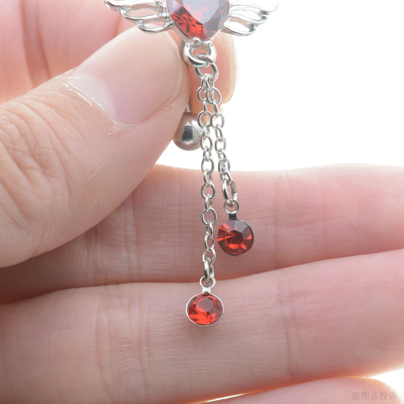 Starbeauty Red Heart Wing Navel Piercing Ombligo Navel Ring Dangle Piercing Nombril Belly Button Rings Tassel Earrings Jewelry