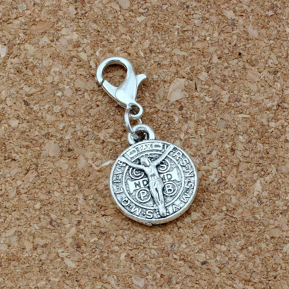 

50 Pcs Saint Jesus Benedict Nursia Patron Medal Cross Floating Lobster Clasps Charm Bead Fit Bracelet