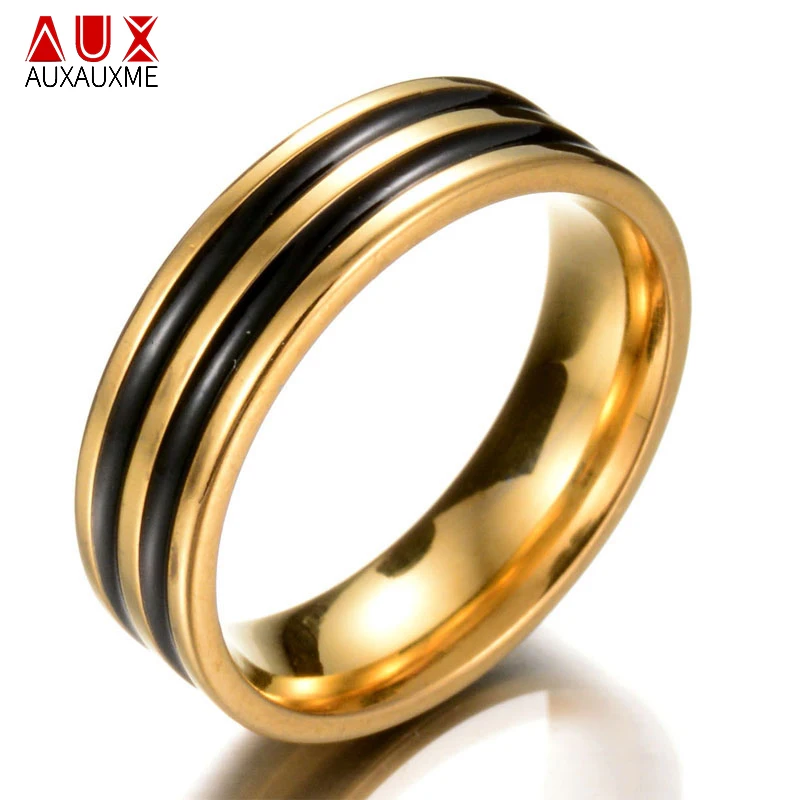 Auxauxme Simple Black Double-Line Glaze Rings Color oro acciaio al titanio per uomo donna gioielli regali Dropshipping