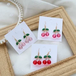 Pendientes colgantes de cereza dulce para mujer, aretes de frutas rojas frescas a la moda, regalos de temperamento, joyería