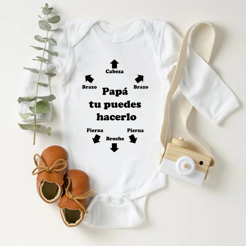 Papa Tu Puedes Hacerlo Newborn Baby Bodysuits Cotton Long Sleeve Infant Rompers Body Boys Girls Ropa Jumpsuit Father\'s Day Gift