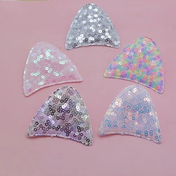 5.8*5.5cm 30pcs/lot Sequin cat Ear Padded Applique for DIY Children Hair Accessories, Appliques For Clothes Sewing Supplies