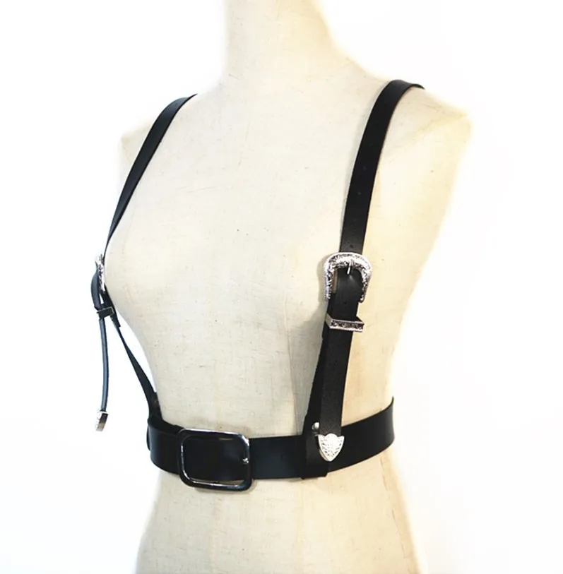 

Fashion Sexy Woman Wide Belts Chest Harness Harajuku Leather Body Bondage Cage Sculpting Waist Belt Bra Straps Garter Belt Goth