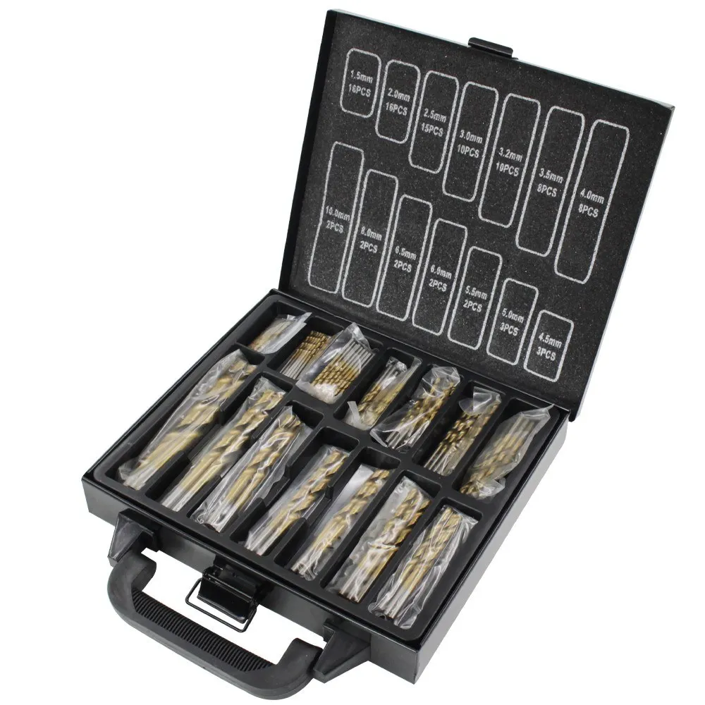 99PCS High-speed Steel HSS Twist Drill Bits Set 1.5-10mm Titanium Coated Titanium-plated Hemp Drill Woodworking