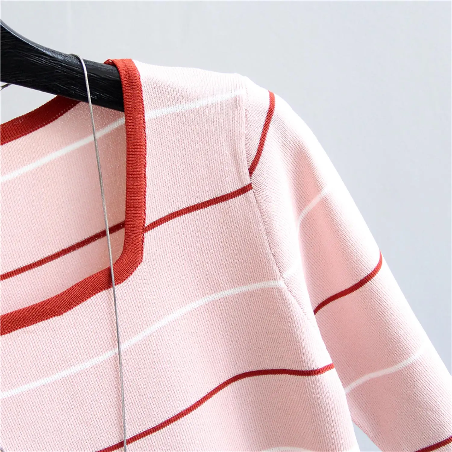 summer Knitted Women Sweater short Sleeves Loose casual Jumper Top square collar Female Sweater striped thin sweater oversize