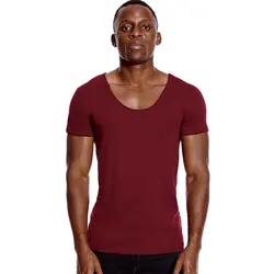 Deep V Neck T Shirt for Men Low Cut Stretch Vee Top Tees Slim Fit Short Sleeve Fashion Male T Shirt Invisible Casual Summer