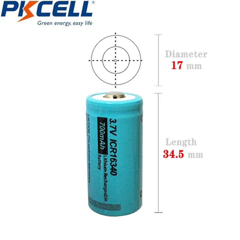 4PCS PKCELL 16340 CR123Aแบตเตอรี่3.7V Li-Ionแบตเตอรี่ICR16340 700Mahแบตเตอรี่สำหรับไฟฉายLED