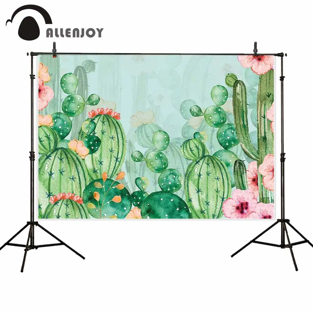 Allenjoy Cactus Backdrop Watercolor Flowers Floral Girl Baby Shower Mexico Party Birthday Bridal Background Photography Banner