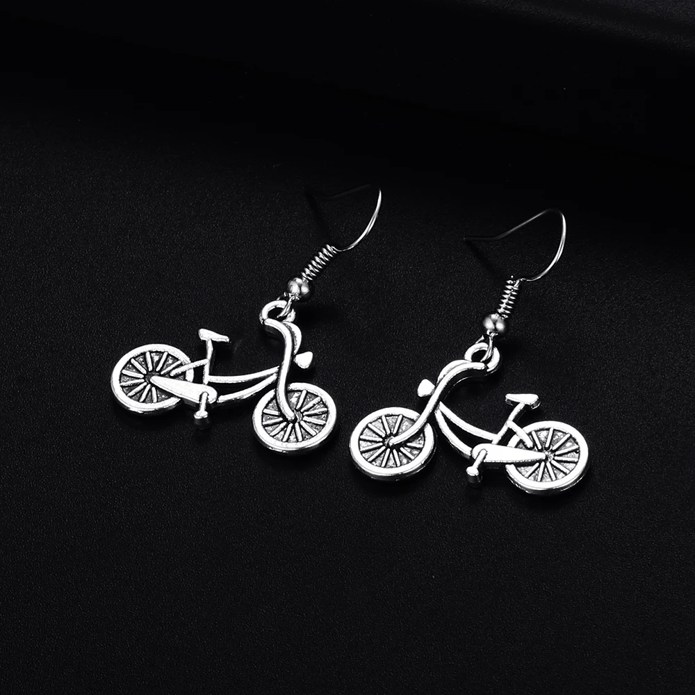 Trendy Vintage Bicycle Shape Dangle  Antique Silver Plated Earrings for Women Girl Retro Drop Earrings Cute Earring Jewelry