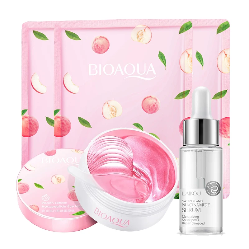 

Peach Nicotinamide Skin Care Set Moisturizing Whitening Face Serum & Anti-wrinkle Eye Patches & Facial Mask Reduce Fine Lines