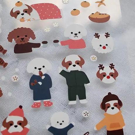 1Pc Christmas Cute Dog Waterproof Sticker Cartoon Poodle DIY Scrapbooking Journal Decoration Stickers Label image 4