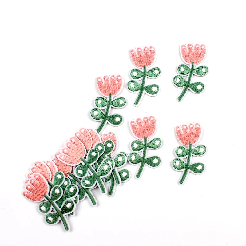 10pcs Iron On Tulip Flower Patches DIY Cartoon Stickers Sewing Jeans Bags Hats Coats T Shirts Dress Fabric Appliques Badge