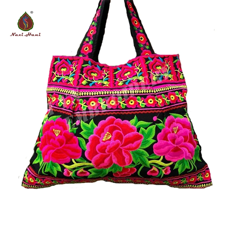 Naxi.Hani Double Sided Embroidered Women Bags Large size Canvas Bags Ethnic Shoulder bags