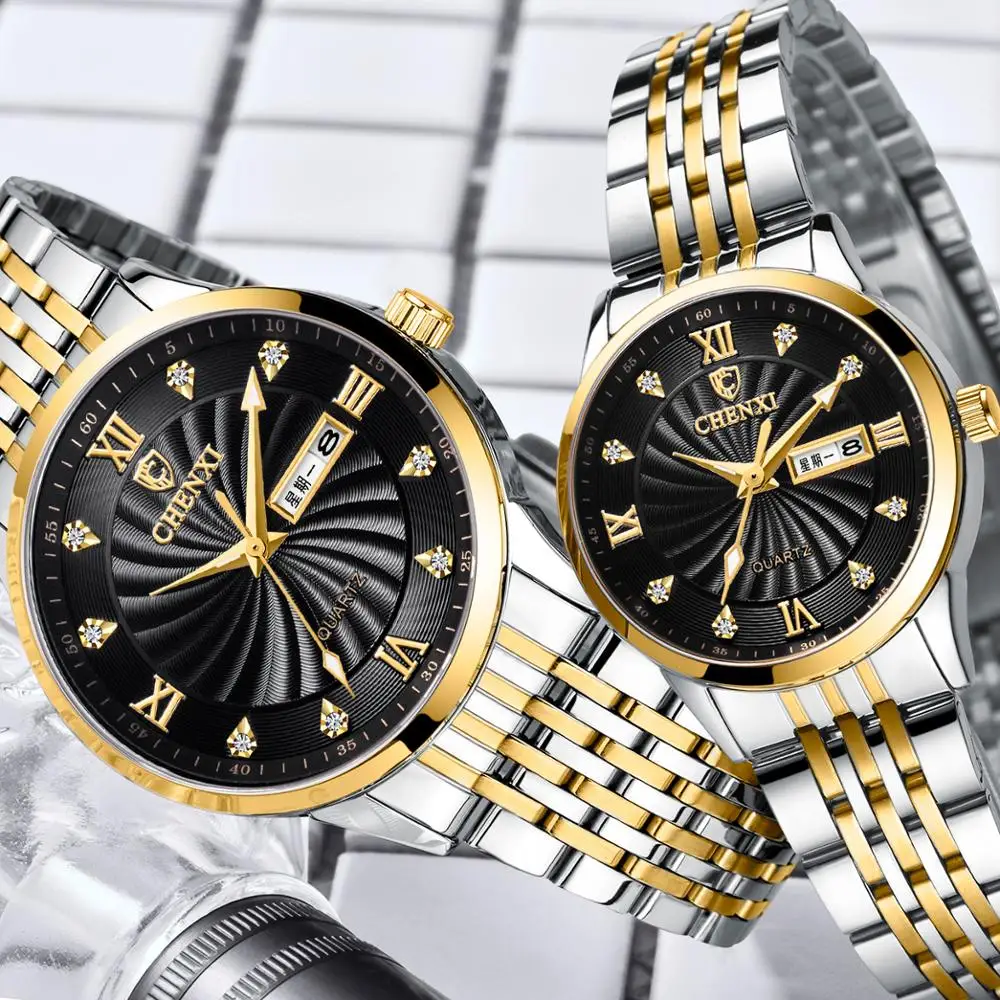 CHENXI-relojes de cuarzo para hombre y mujer, marca de lujo, dorado, de acero, resistente al agua, para mujer, novedad de 2024