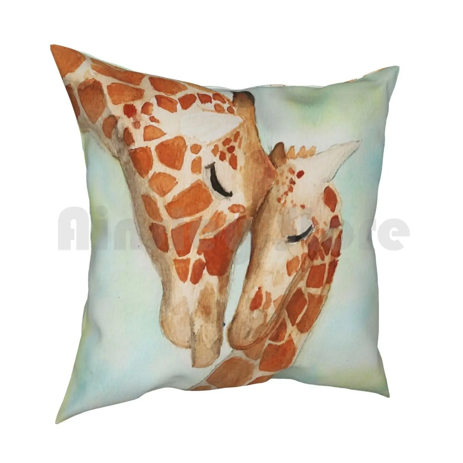 Watercolor Giraffes Pillow Case Printed Home Soft DIY Pillow cover Giraffe Mother Child Baby Animal Animals Giraffes